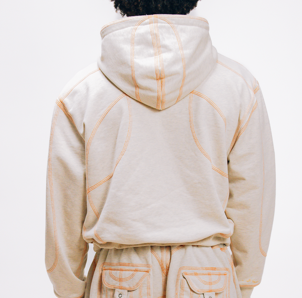 OVERSTITCH HOODIE GREY/ORANGE