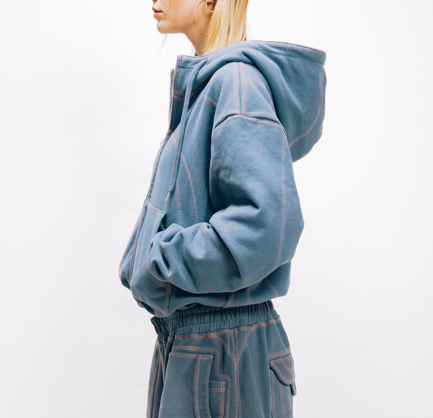 OVERSTITCH HOODIE BLUE/PINK