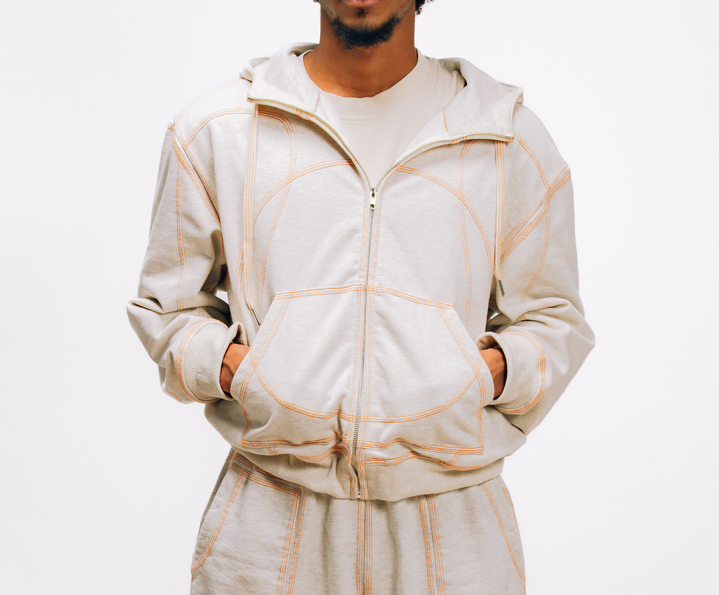 OVERSTITCH HOODIE GREY/ORANGE