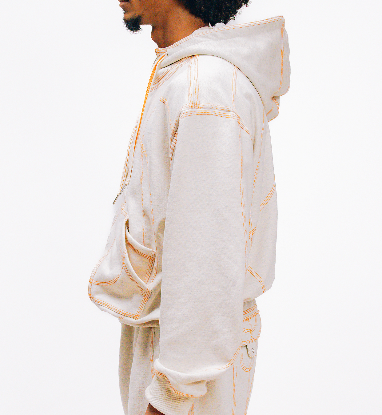 OVERSTITCH HOODIE GREY/ORANGE