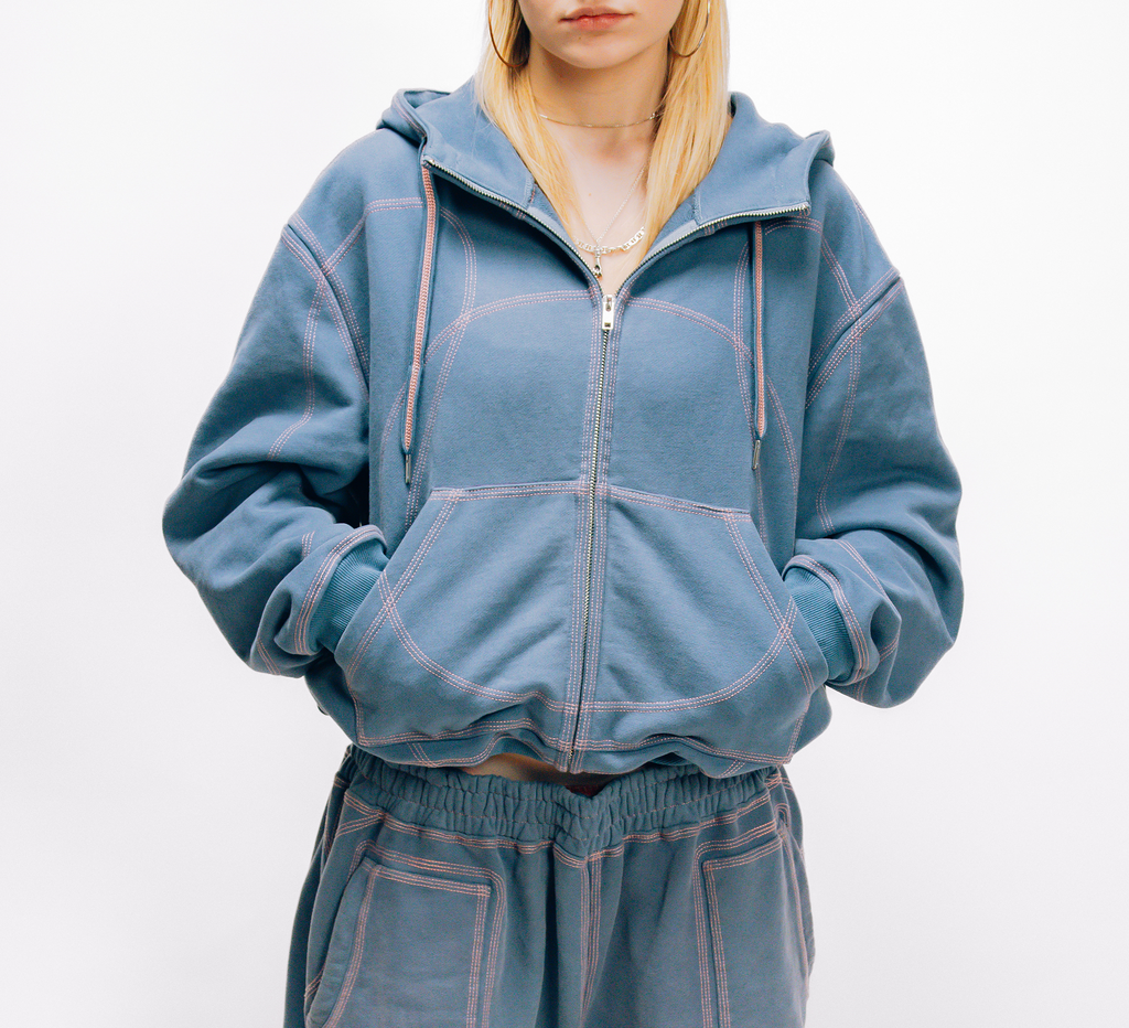 OVERSTITCH HOODIE BLUE/PINK
