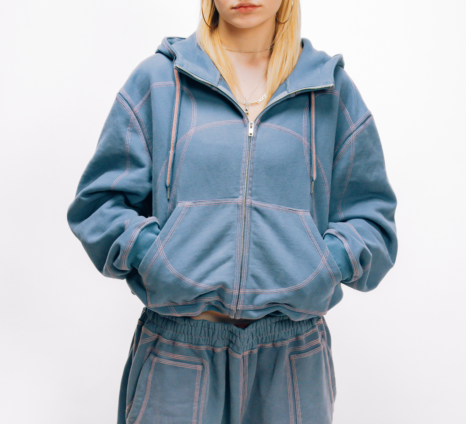 OVERSTITCH HOODIE BLUE/PINK