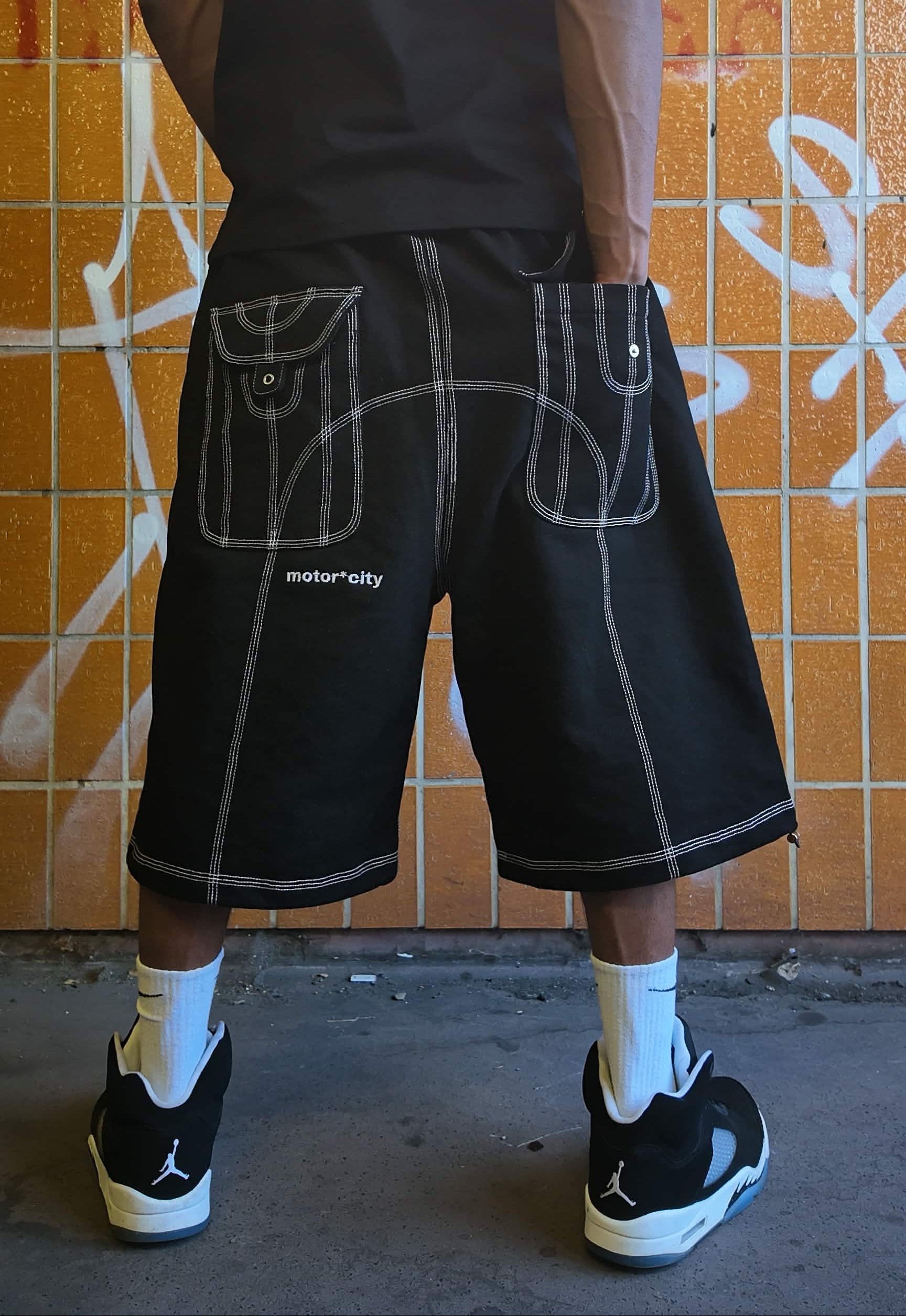 MOTORCITY Overstitch Shorts — Black